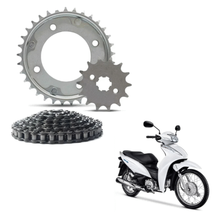 KIT Transmissão Relação BIZ 110i (2016 à 2021) - Coroa, Pinhão e Corrente - Smart Fox